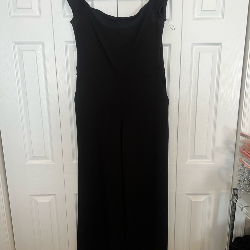 Express off shoulder jumpsuit, size large, Black with zipper back